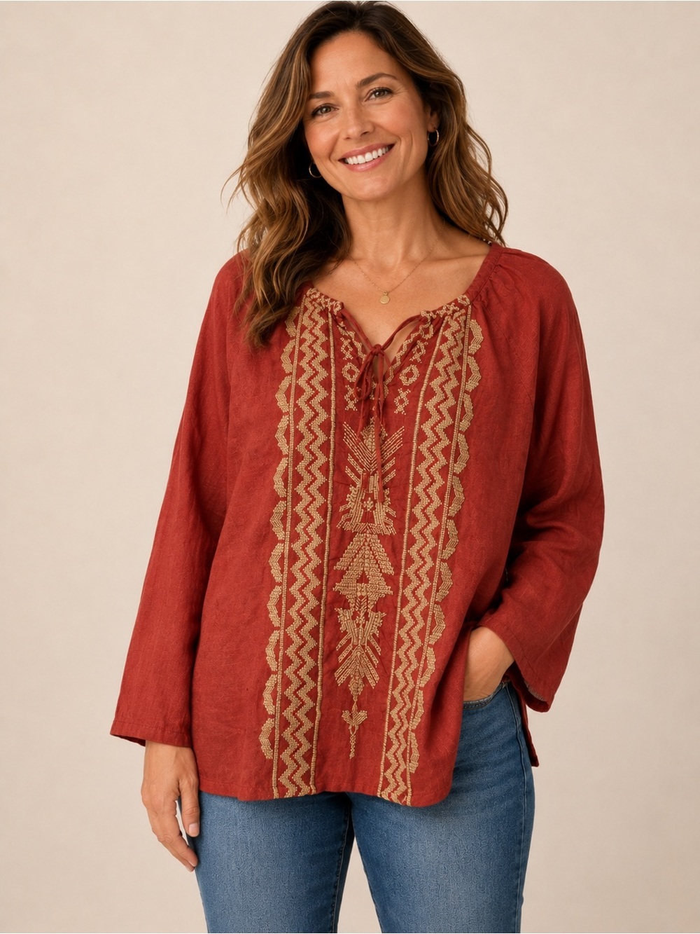 Johnny Was Peasant Blouse Size Small Embroidered Linen Boho